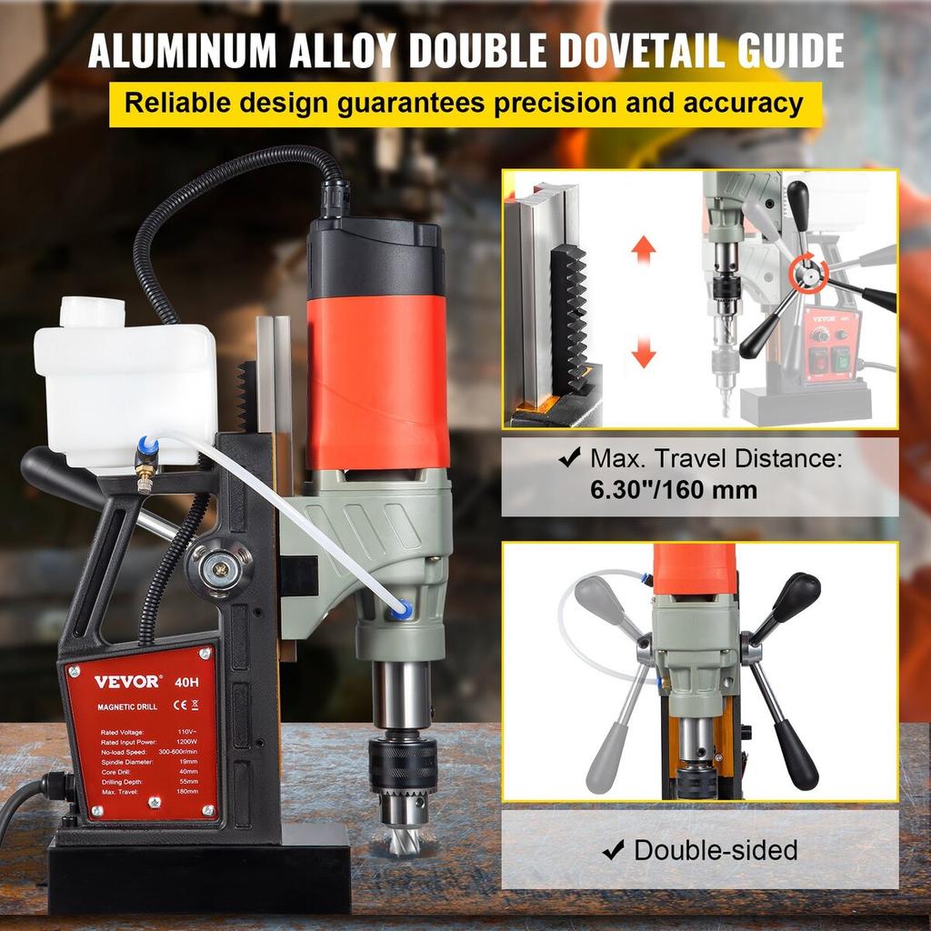 Magnetic Drill, 1200W 1.57" Boring Diameter, 2922lbf/13000N Portable Electric Mag Drill Press with Variable Speed, 580 RPM Drilling Machine for Any