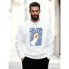 Men'S Casual Round-Neck Sweatshirt Featuring A Cartoon White Goose Design