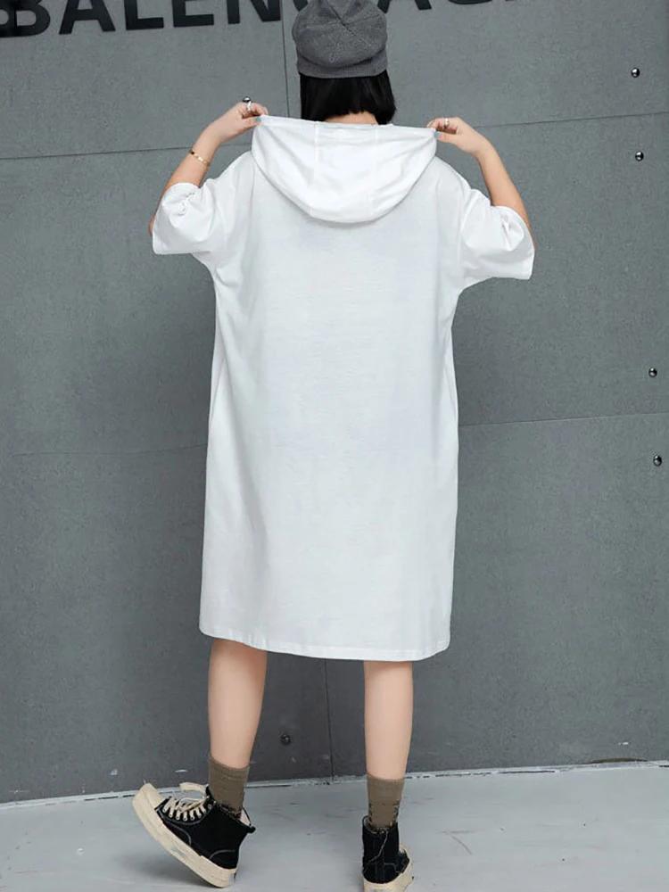 Xitao Print Hooded Pocket Contrast Color Dress GMM1191