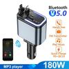 5 In 1 180W Car Charger with Retractable Cable Bluetooth 5.3 FM Transmitter Handsfree Call U-disk Aux LED Light Fast Phone Charger