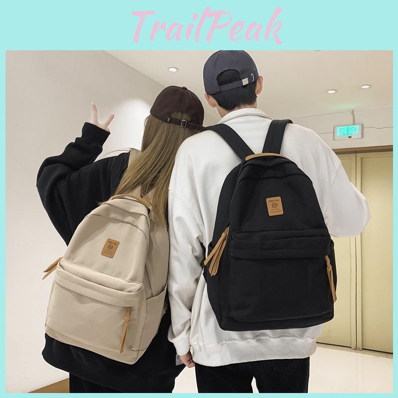 Simple Solid Color Letter Decoration Student Leisure Backpack For School And Weekend Trips