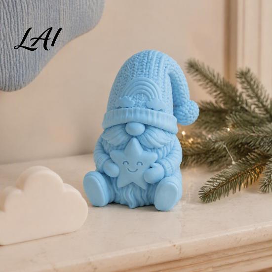 Unique Holiday Gift for Friends 3D Printed Gnome Figurine Holding Smiling Star Faceless Statue with Cute Dwarf Figurines Knit Hat Christmas Tabletop