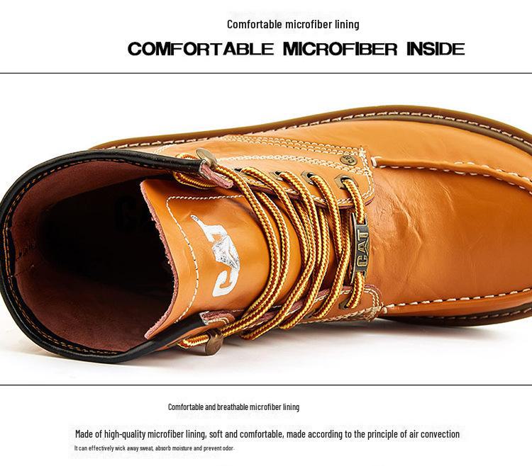 Unisex Carter Martin Leather Work Boots - British Style, High-Top, Yellow, Short Ankle Boots for Autumn and Winter.