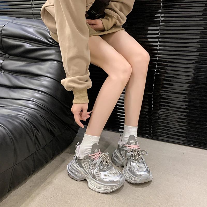 Fashion Shoes for Women 2025 New Front Lace-up Women's Vulcanize Shoes Fashion Round Toe Mesh Outdoor Best Seller Breathable Sneakers