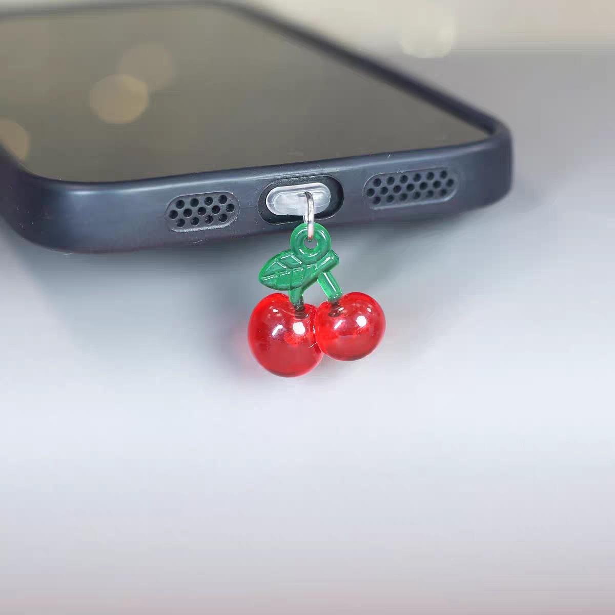 

1pcs Red Cherry Phone Dust plug Accessories Decoration Hanging Pendant for iPhone for Samsung Type-C Charging Port