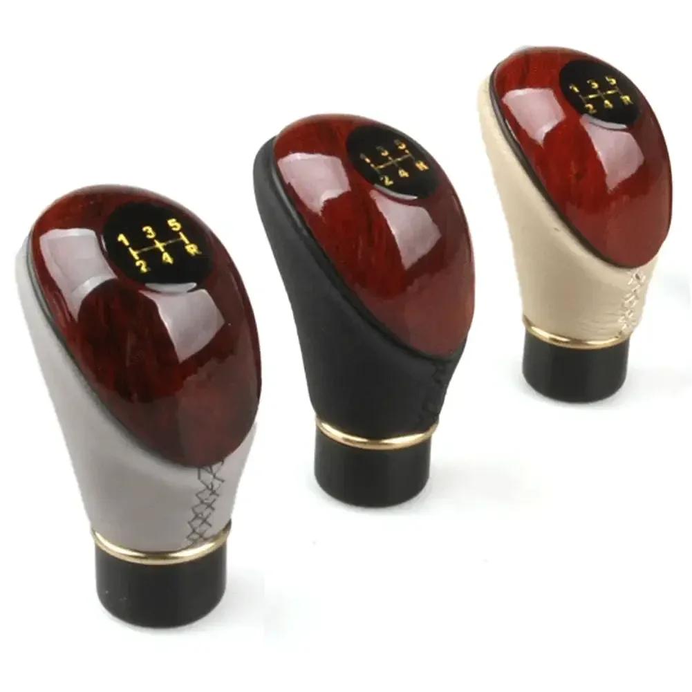 Universeller Auto Schaltknauf Holz PU Leder Auto LKW 5 Gang Hebel Manueller Schalthebel Knauf Schaltung Autozubehör Innenraum