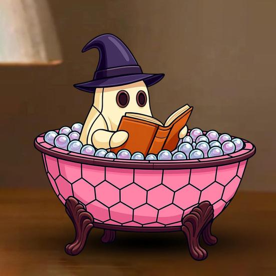 Halloween Ghost Bubble Bath Lamp Spooky Reading Book Cartoon Ghost Decorative Lamp Home Office Desktop Decoration
