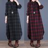 Damen Maxikleid mit Umlegekragen und langen Ärmeln Lockerer Schnitt Entspannte Taille Kariertes Hemdkleid