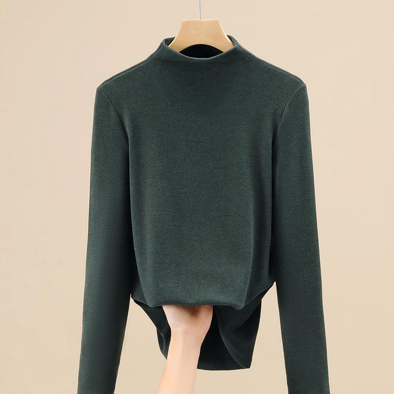 Double-sided German Velvet Base Shirt for Women New Women's Clothing with Temperament Waist-hugging and Thermal Inner Wear Solid Color Top