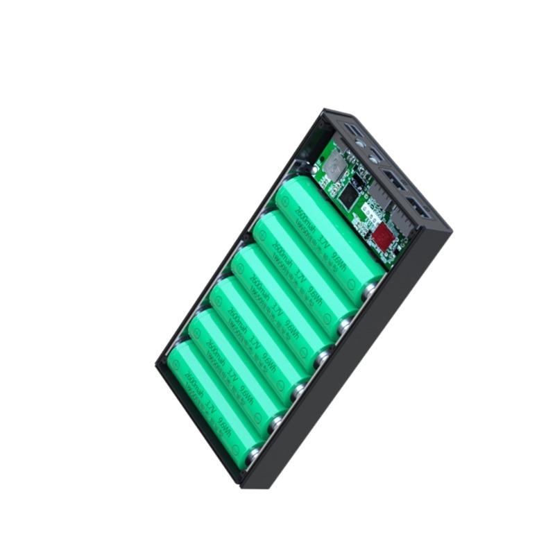 6x18650 Battery Storage Box PD Quick Charge Power Bank Case Support Wireless Charging/Quick Charging Functions