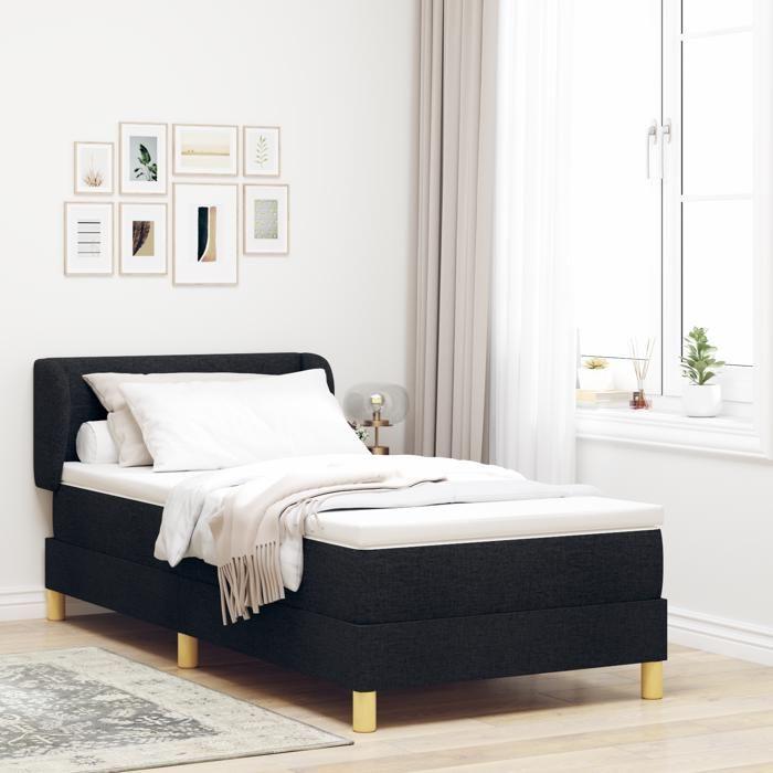 Lit box spring vidaXL avec matelas - Noir, 90x190 cm, Tissu 3340187