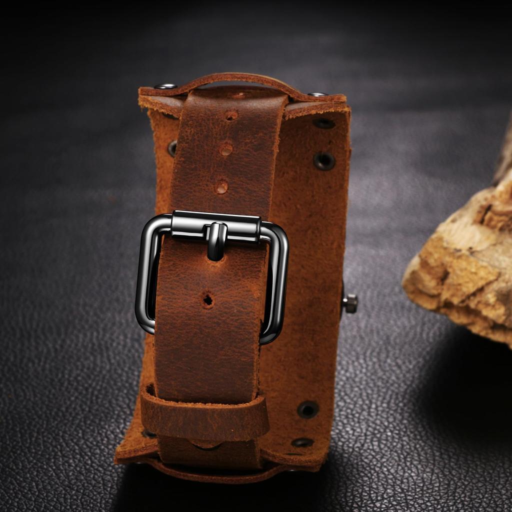 JEWELRYWE Wristwatch with Leather Strap, Waterproof, Analogue Display, for Men`s Brown