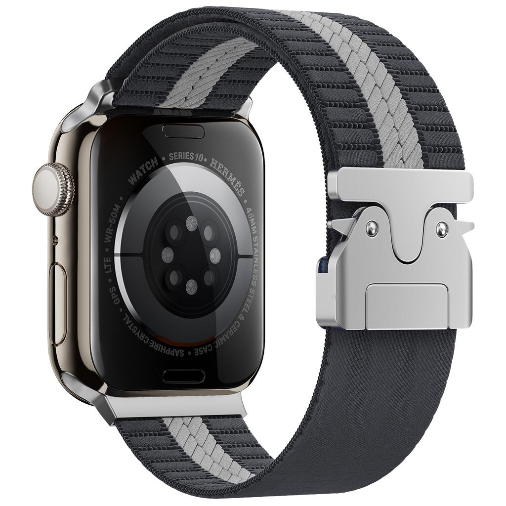 Nylon Watch Band for Apple Watch Ultra 3 2 1 49mm/Series 11 10 46mm/9 8 7 45mm/SE3 SE2 SE 6 5 4 44mm/3 2 1 42mm Stripe Design Parachute Buckle Strap