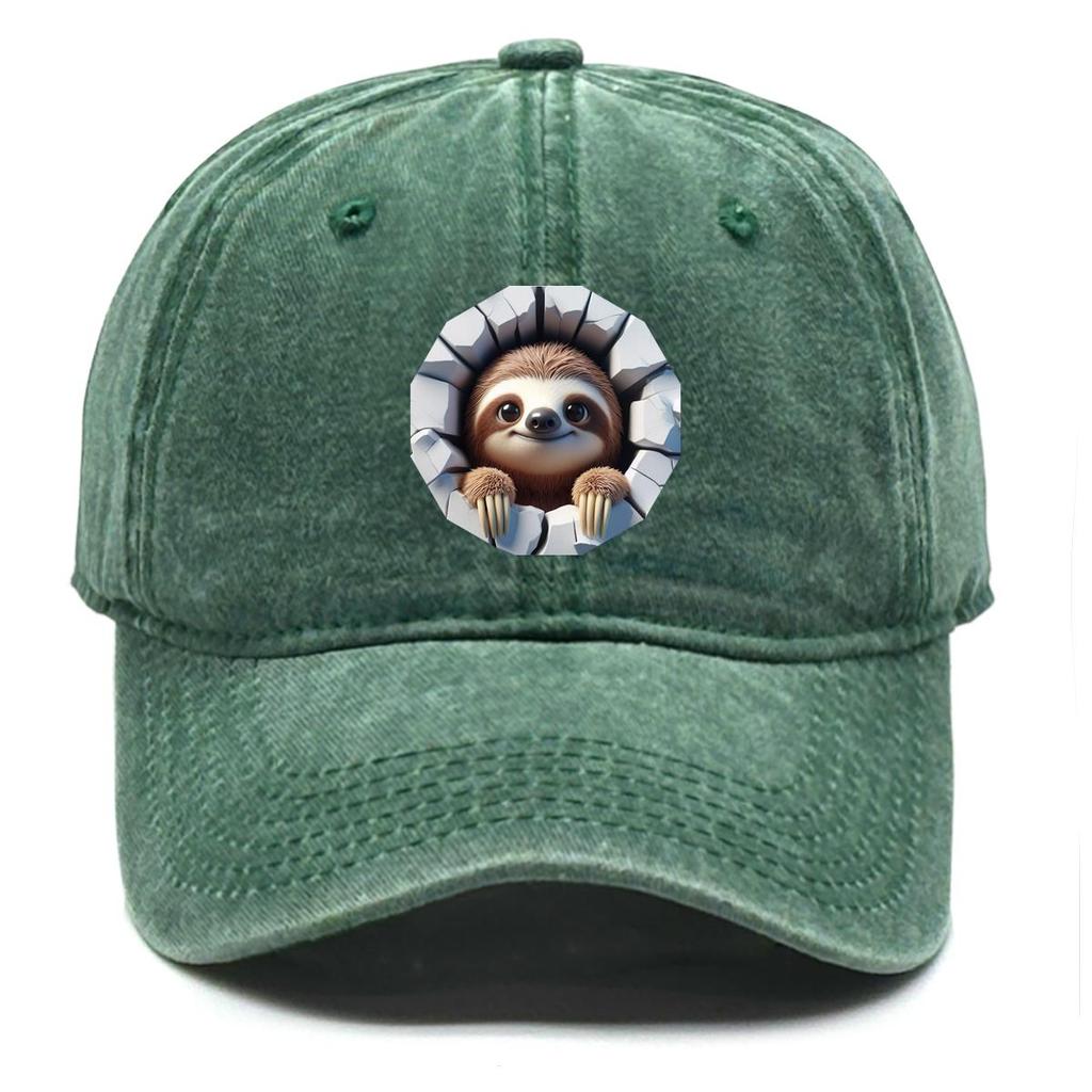 Smiling Sloth Print Adjustable Baseball Hat, Animal Trucker Hat Sporting Headwear Sun Protection Unisex Snapback Baseball Hat