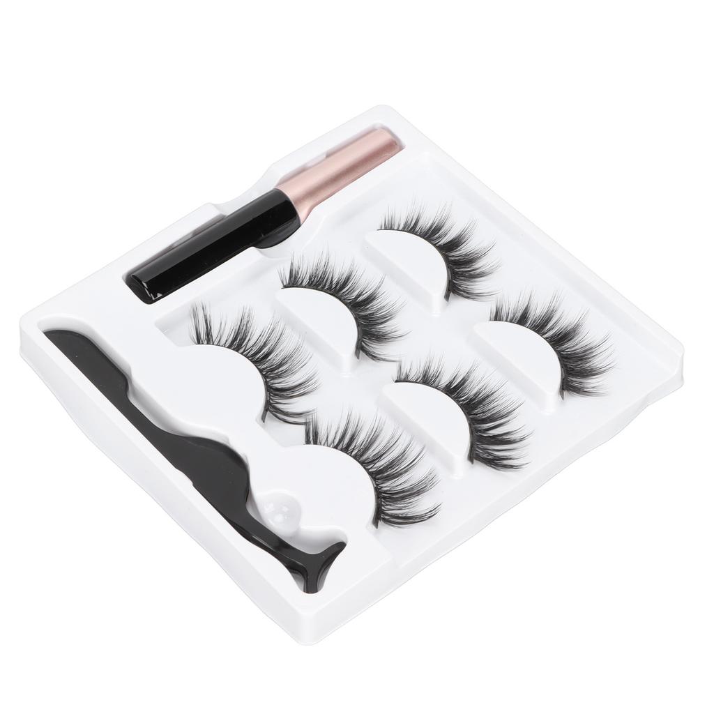 3 Pairs False Eyelashes Kit Glue Free Dense 6D Magnetic Eyelashes Kit for Stage Performance Daily Dating 5ml Eyeliner