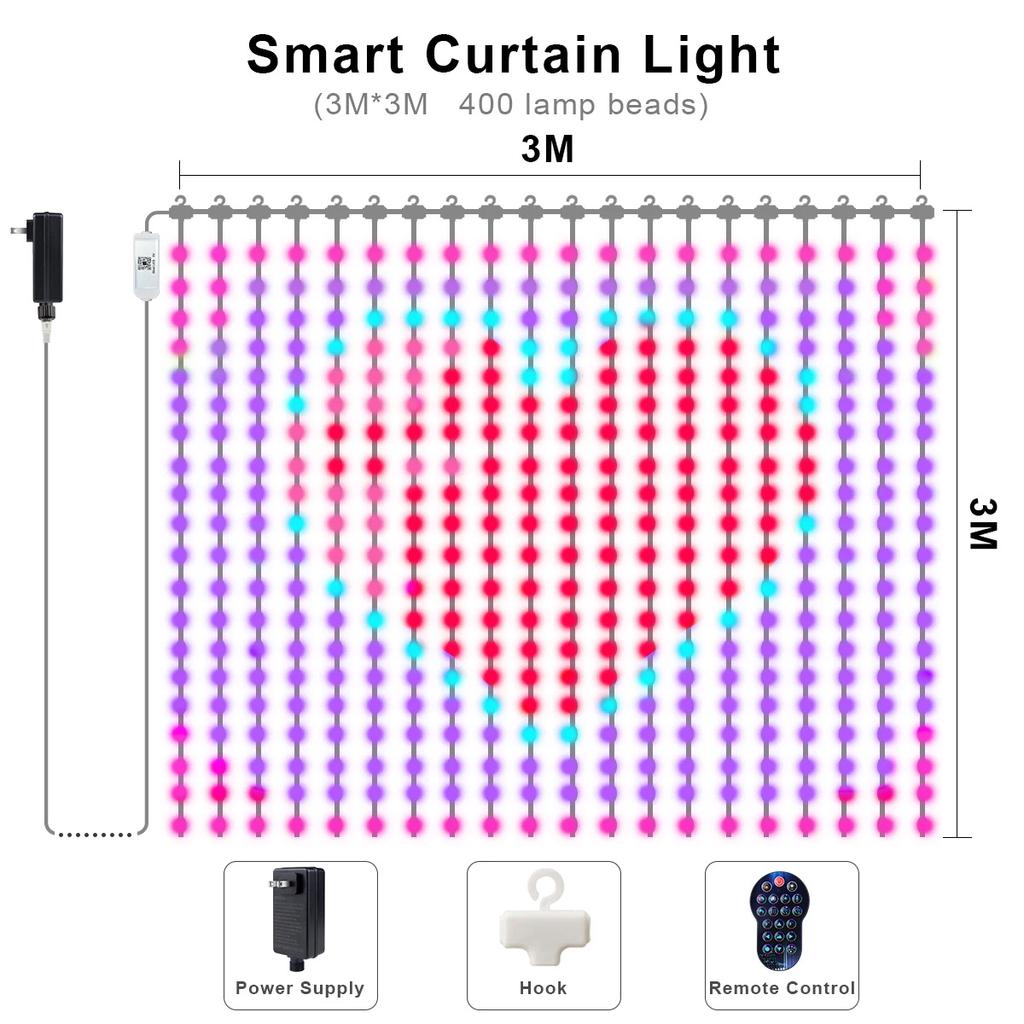 9.9ft Smart Curtain Lights RGBIC LED Curtain Fairy Lights APP Remote Control DIY Text Pattern Scene Christmas Wedding Holiday