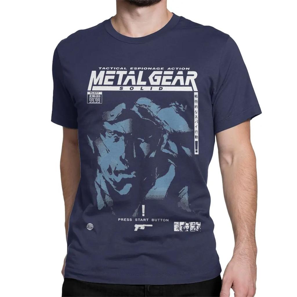 Herren Damen MGS1 Solid Snake Spiel T-Shirt Metal Gear Baumwolle Oberteile Lustige Kurzarm Rundhals T-Shirts Klassische T-Shirts