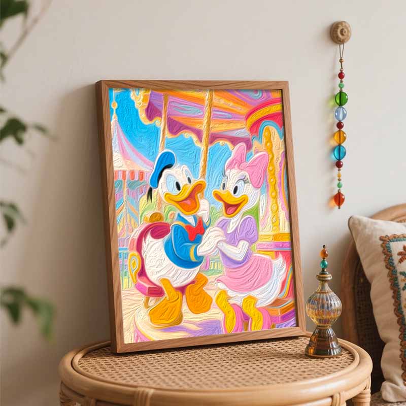 Disney Donald Duck and Daisy Duck Merrygoround Oil Paint by Numbers Painting Kit Handmade Diy Home Decoration Gift