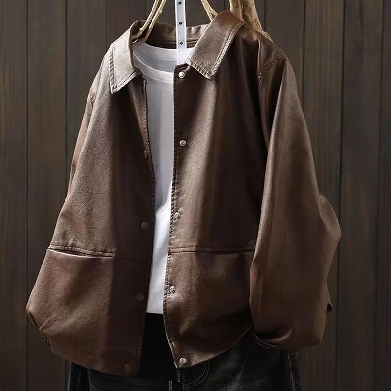 Leather Coat for Women Thickened Plush Autumn Winter Oversize Loose Casual Cotton Jacket