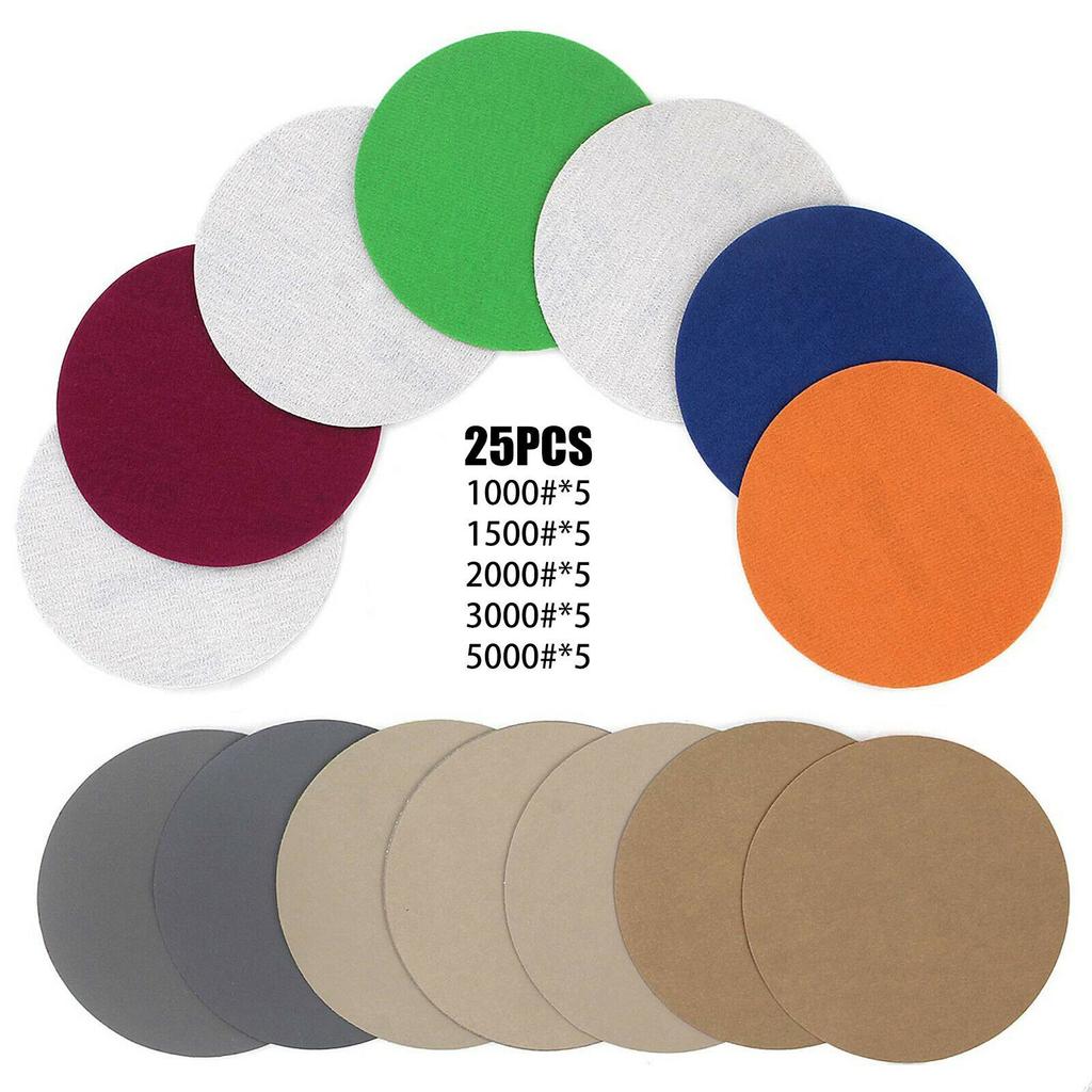 25X 3\" 1000-5000 Grit Wet/Dry Hook&Loop Sanding Discs Mixed Orbital Sandpaper