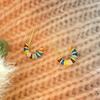 White Baihe With Color Drop Glaze Enamel Earrings Light Luxury Simple Studs Retro Earrings