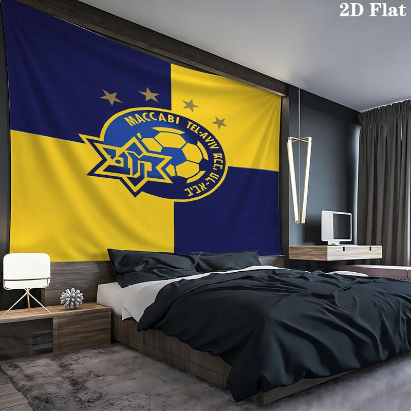 Arazzo da Parete Maccabi Tel Aviv F.C Appeso Estetico alla Parete Coperta in Tessuto Stampato Arazzi Decorativi per Camera da Letto Soggiorno Arredamento per la Casa