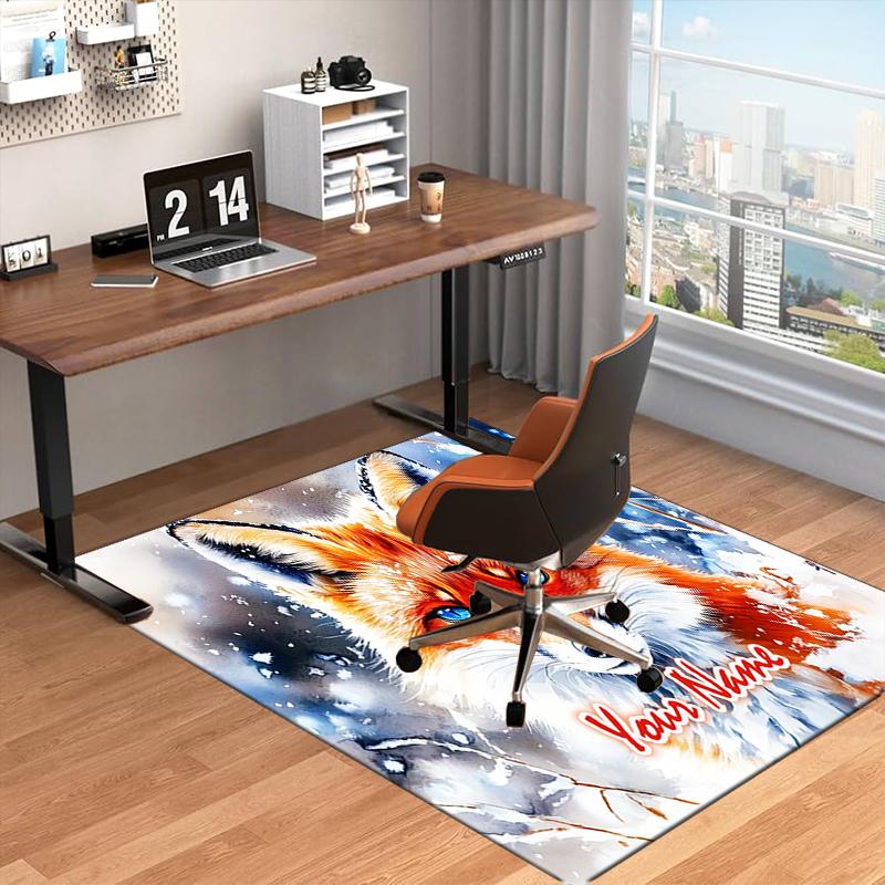 1PC Custom Name Winter Fox Portrait Theme Floor Mat Ideal for Living Room, Game Rooms, Office, Bedroom Floor Mat Design