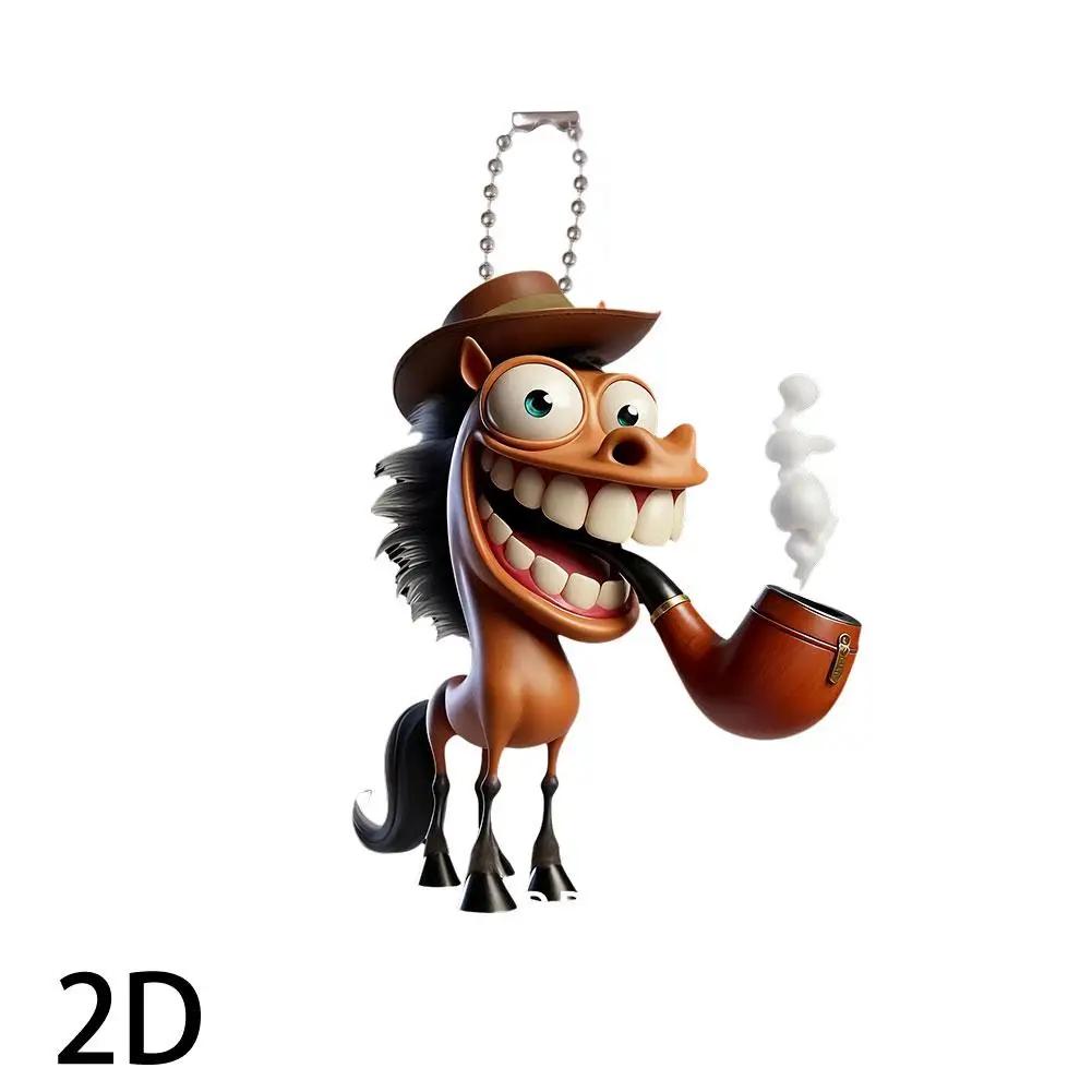 

Car Interior Decorations Fashion Cute 2d Flat Acrylic Horse Woman Car Men Funny Bag Pendant Chain P2k7