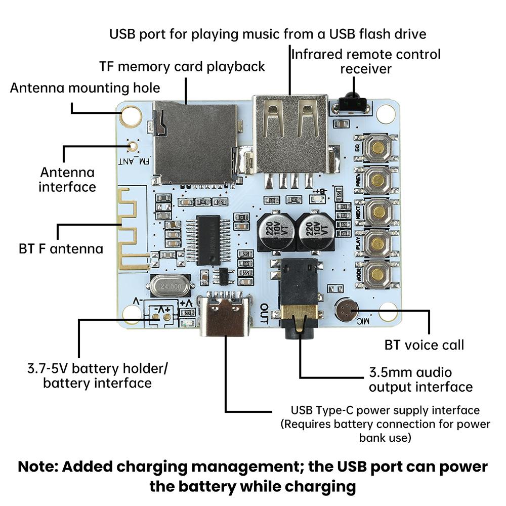 Bluetooth 5.4 Audio Receiver Board Audio decoding module Diy mp3 Music player lossless Decoder Wireless Stereo Module USB Type C