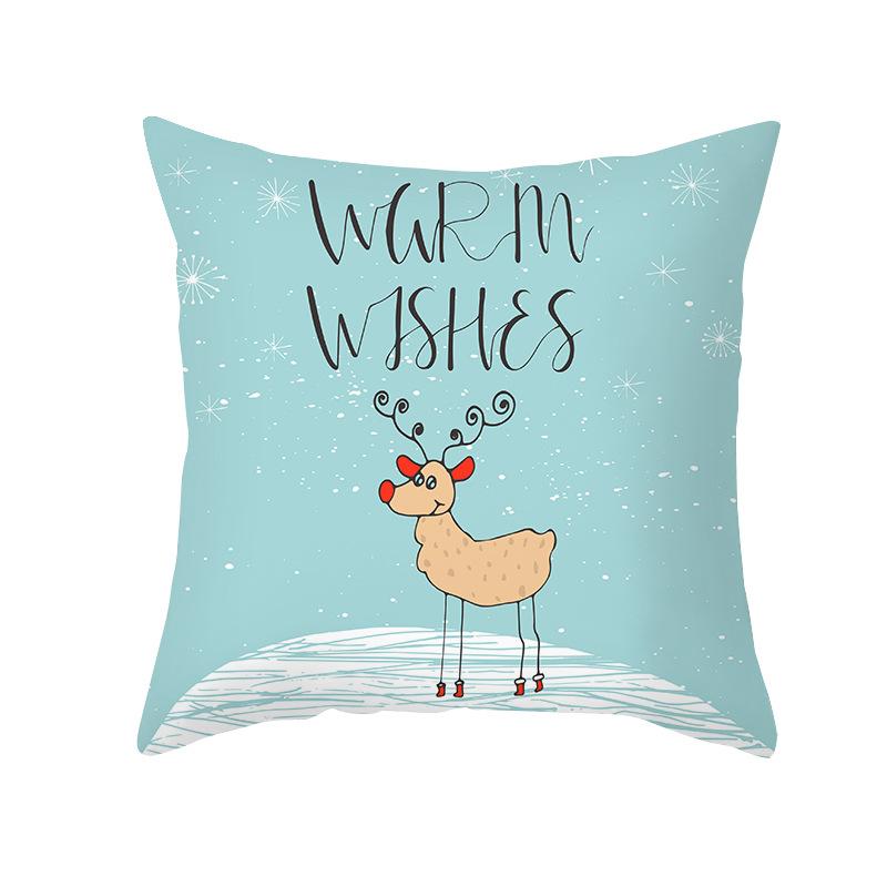 Nordic Style Christmas Pillow Cover Cartoon Print Santa Claus Cushion Cover Sofa Peach Skin Pillow Cover