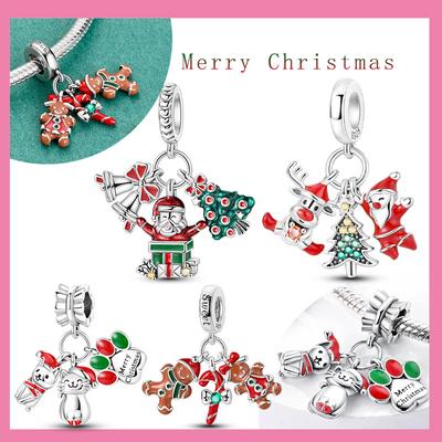 Copper Christmas Snowman Gingerbread Man Charms Beads Fit Original Bracelet Necklace Fine Jewelry Women Diy Gifts