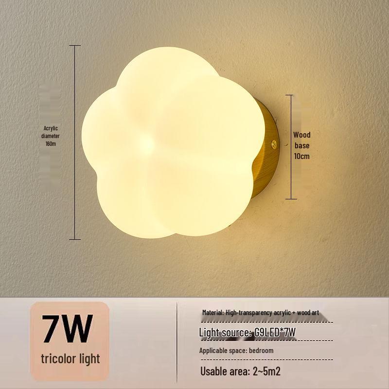 Cream Style Wooden Wall Lamp - Modern Cotton Bedside Lamp for Bedroom, Living Room, Corridor, Balcony