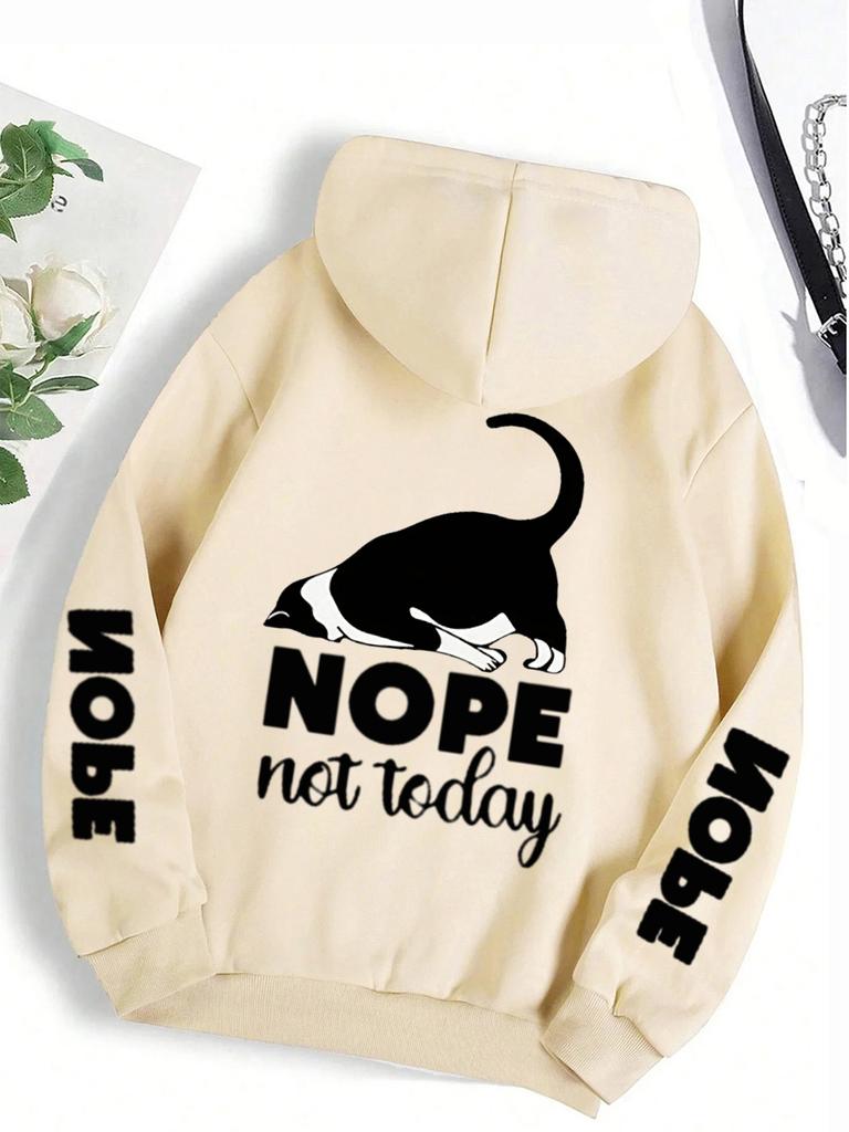 Casual Woman Men Hoodies Nope Not Today Cute Cat Printing Pullovers Loose Pocket Warm Fleece Sweatshirts Autumn Female Clothing