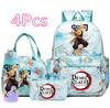 4-teiliges Set mit aufgedrucktem Demon Slayer-Cartoon-Rucksack, Handtasche, Federmäppchen und 750-ml-Trinkflasche für Teenager (Jungen und Mädchen) – große Kapazität, wasserdichter Schulrucksack