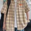 Herrskjorta Retro Gul Rutig Smal Passform Kortärmad - College Stil, Japansk-inspirerad