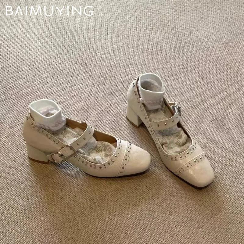 High Heels Women Mary Jane Shoes Retro Designer Leather Shoes Woman 2024 Trend Fashion Autumn New Dress Party Pumps Sandals