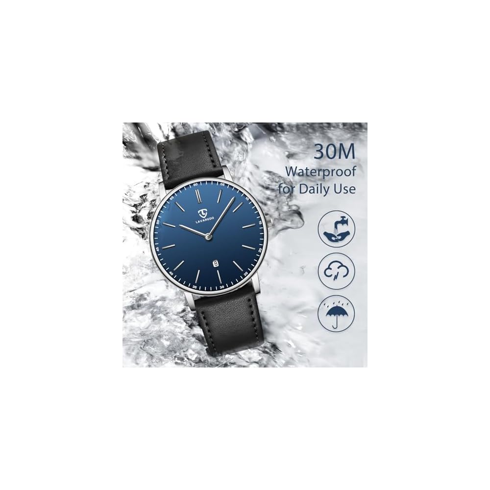 Ben Nevis Minimalist Men's Watch Analog Date Leather Strap Black Blue 48-M8S