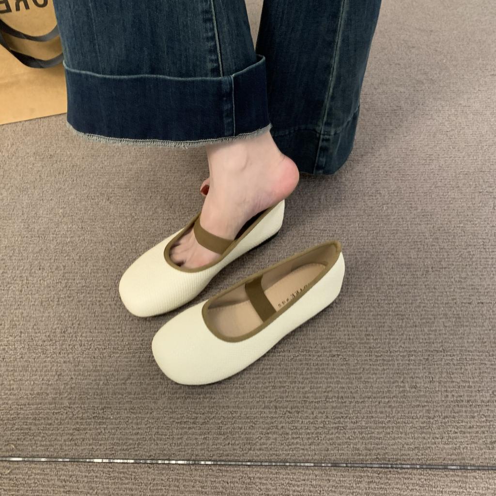 Fashion Shallow Mouth Knitting Flats Soft Shoes Woman 2025 Female Footwear Round Toe New Dress Grandma Retro Mary Janes Grandma Shoes Fe