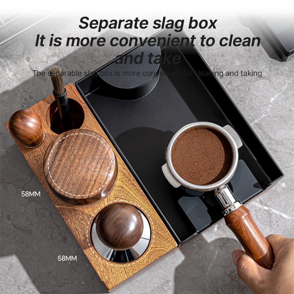2-IN-1 Espresso-Stopfstation und abnehmbarer Abklopfbehälter 51-54/58 mm Kaffeestation Naturholz