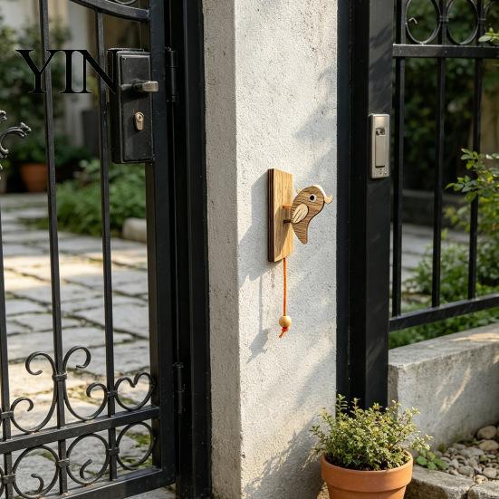 Rustic Entryway Decoration Wooden Woodpecker Door Knocker, Knocker with Pull Rope, Unique Housewarming Gifts Handmade Cute Doorbell for Shop