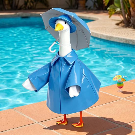 1 Set Porch Goose Outfit Lawn Goose Raincoat Hat And Umbrella Waterproof Goose Costume Rain Jacket for 23 Inch Goose Statue Summer Outdoor Garden