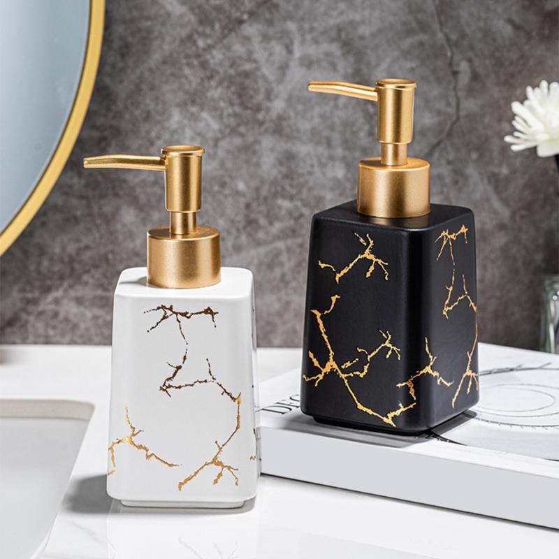 Ceramic Soap Dispenser Marble Detailing Liquid Container For Hand Wash Shampoo And More Refillable