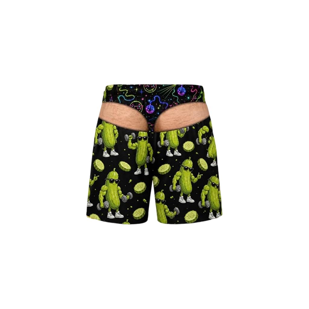 Men's Fun Printed Stretch Waist Drawstring Shorts, Beach Pants, Swimming Trunks