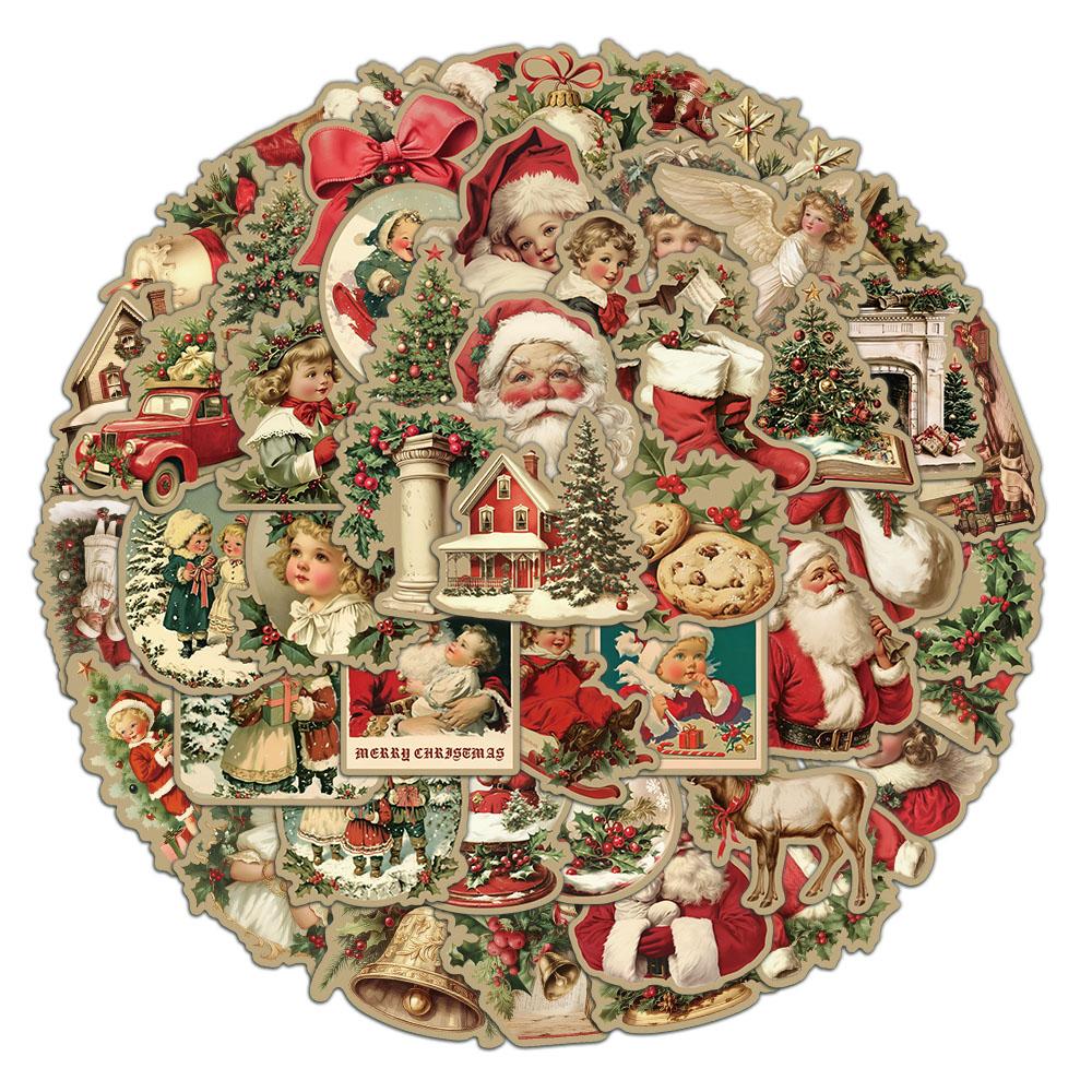 

50PCS Creative Retro Christmas Stickers Laptop Phone Cases iPad Water Cups Helmet Stickers Waterproof