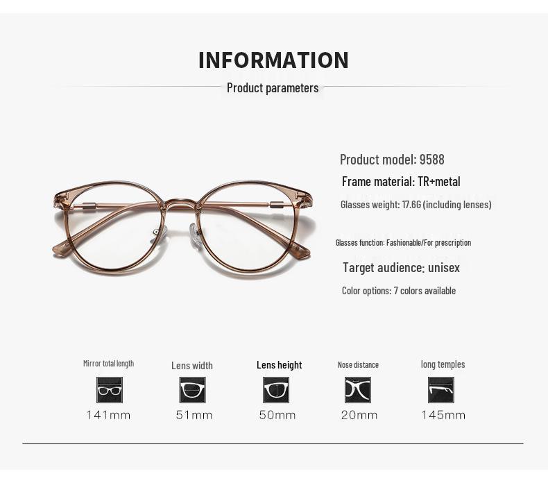 Korean Style Anti-Blue Light Round Frame Glasses for Women - Non-Prescription, Compatible with Myopia Lenses