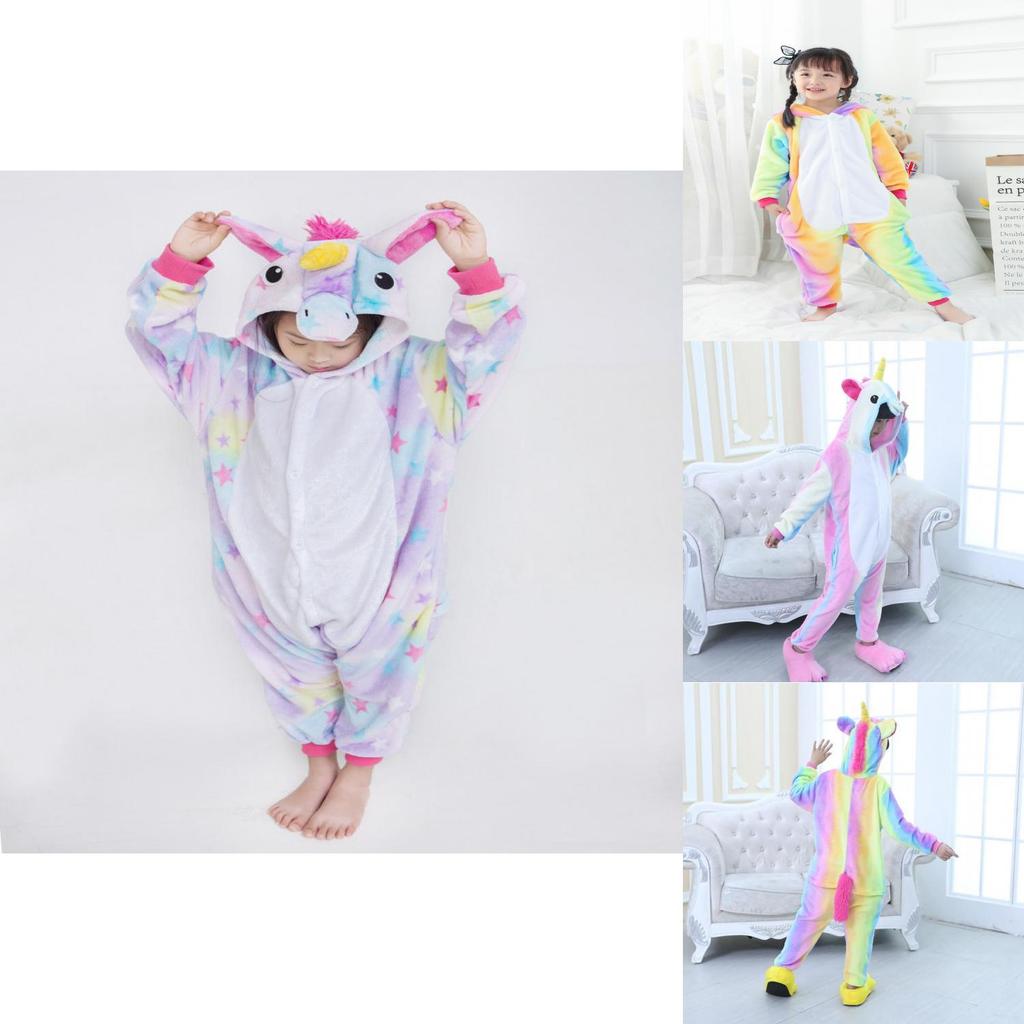 Fluffy Flannel Unicorn Hooded Pajamas Jumpsuit For Kids Winter