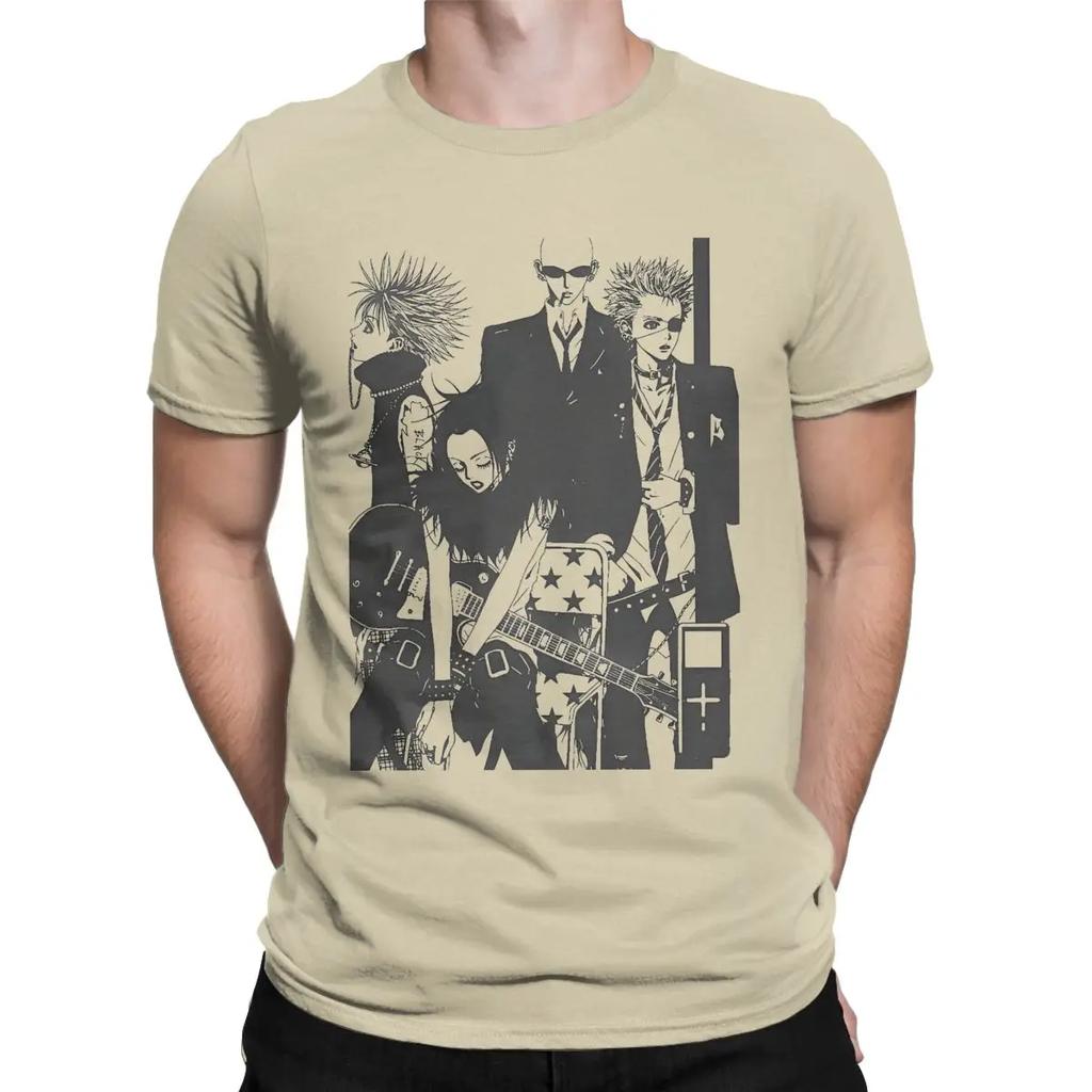 Men's Nana Anime T Shirts Ai Yazawa's Girl Comics Pure Cotton Clothes Funny Short Sleeve Crew Neck Tees Plus Size T-Shirt