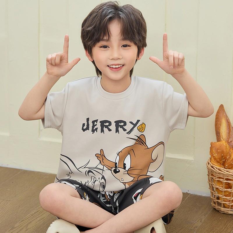 Boys Cotton Pajamas Set Short Sleeve Cartoon Print Kids Sleepwear Ages 8 Teens Home Wear