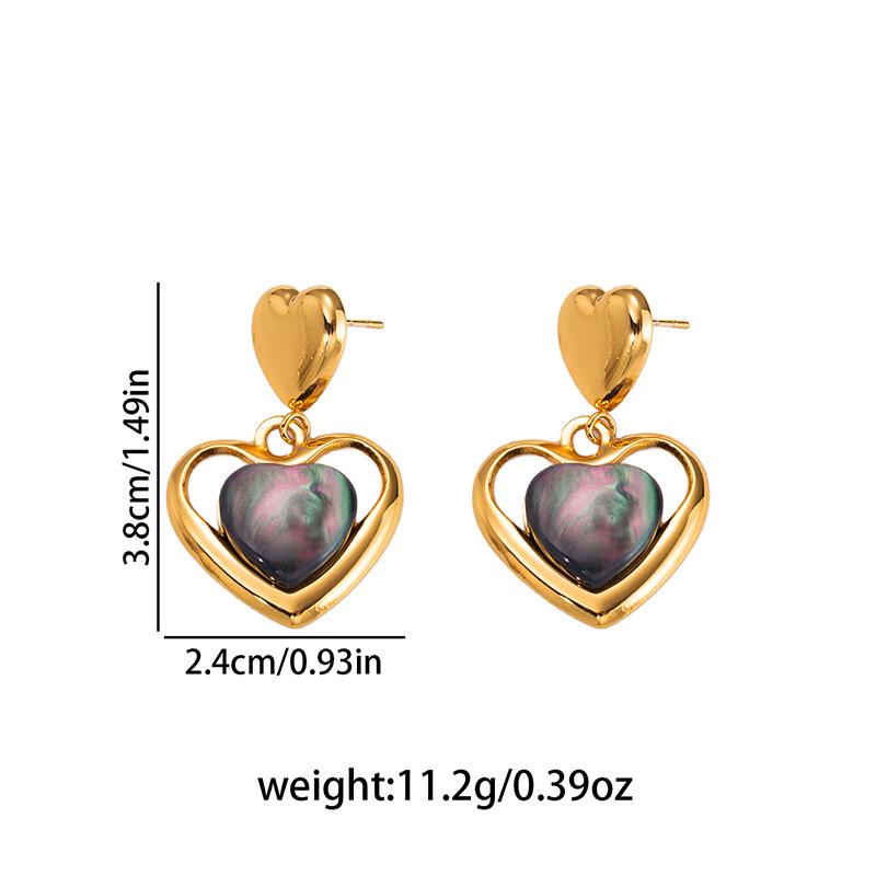 European & American Titanium Heart Cat's Eye Earrings - Hollow Exaggerated Design, Versatile and Exquisite Women's Jewelry