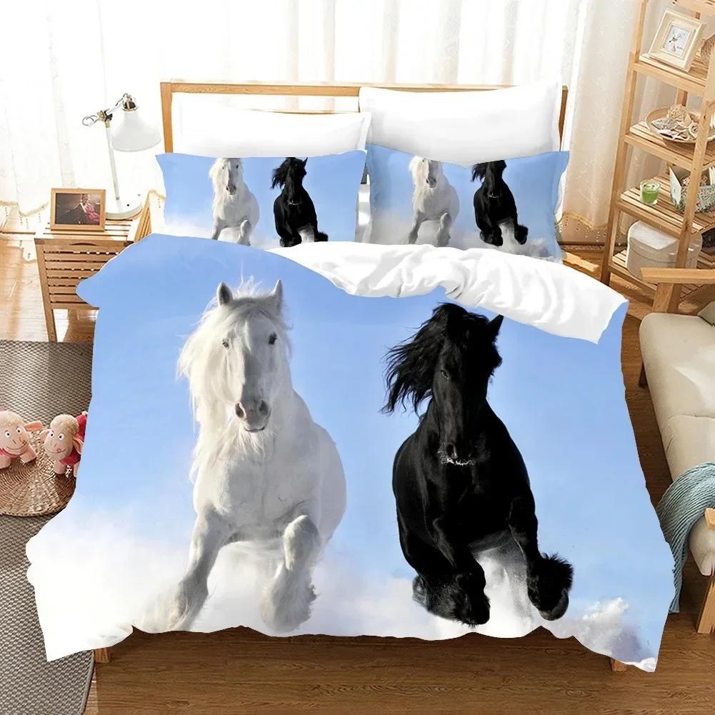 Running Horses Comfortable Duvet Quilt Cover Pillowcase Bedding Set Children Bedroom Decoration Home Textile